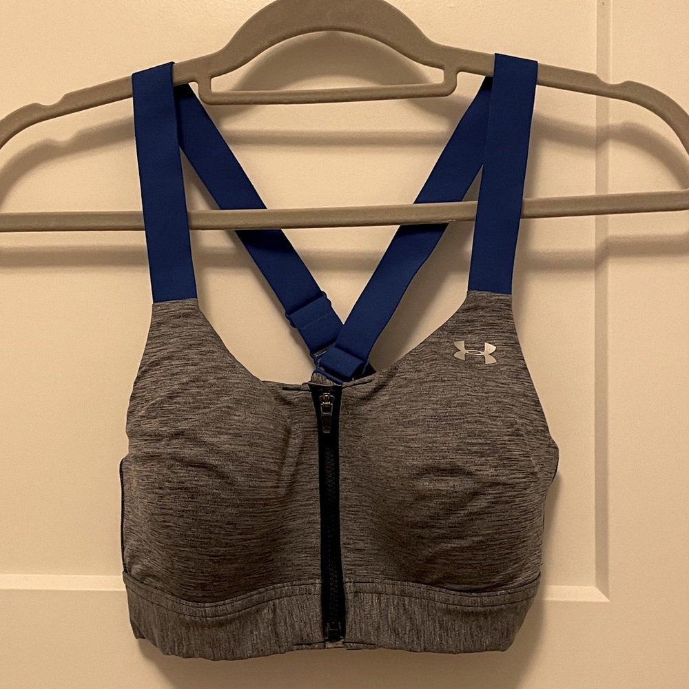 Grey Padded Under Armour Zip Front Sports Bra